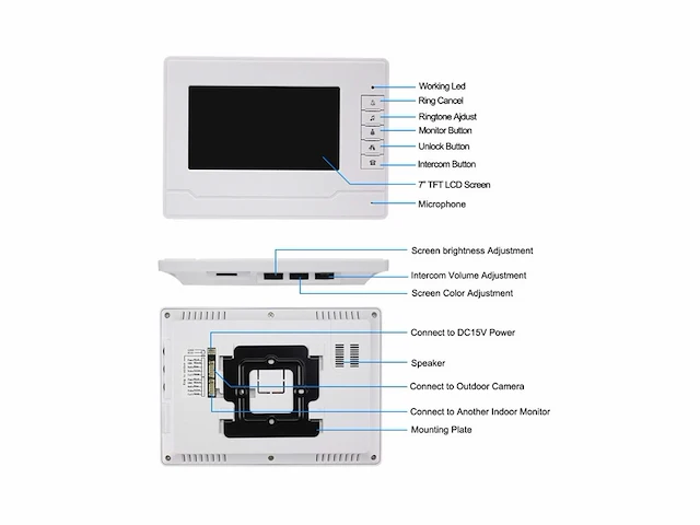 Nn99 video intercom deurbel systeemkit 7 inchkleurenschermen rfid voor thuis / 2 flats irnachtzicht max 100 meter - afbeelding 2 van  3