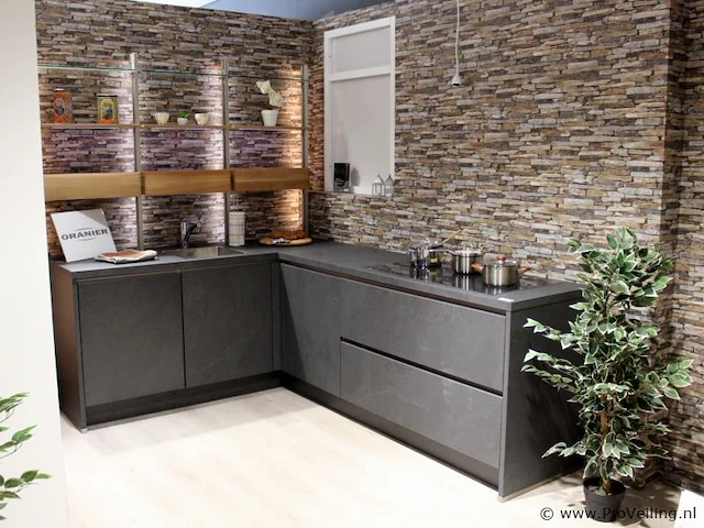 Nobilia hoekkeuken met apparatenwand 566 stone art - afbeelding 1 van  41