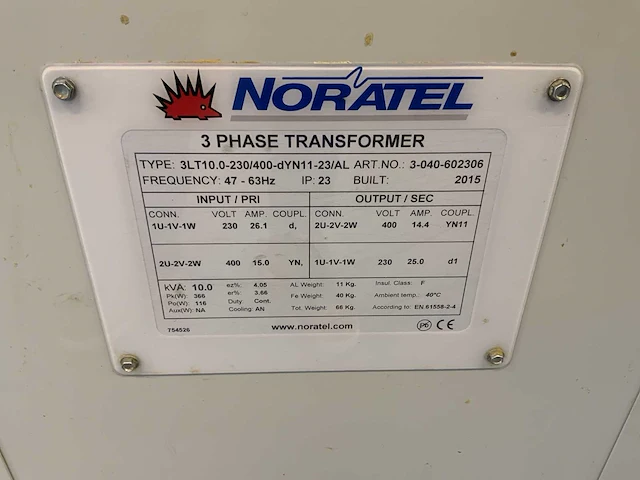 Noratel 3tl10.0-230/400-dyn11-23/al transformator - afbeelding 3 van  3