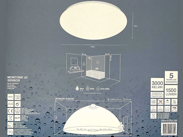 Nordlux - bathroom montone 33 - plafondlamp met sensor (12x) - afbeelding 5 van  5