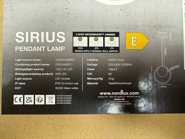 Nordlux - sirius - hanglamp dimbaar (6x) - afbeelding 3 van  4