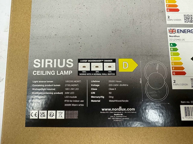 Nordlux - sirius - led plafondlamp dimbaar (4x) - afbeelding 3 van  4