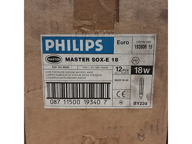 (ns materiaal) ± 46 lagedruk natriumdamplampen, philips, master sox-e 18w - afbeelding 5 van  6