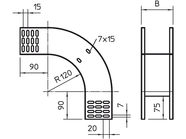 Obo-bettermann rbv 830 f fs / verticale bocht 90° dalend 85x300 staal - afbeelding 2 van  3