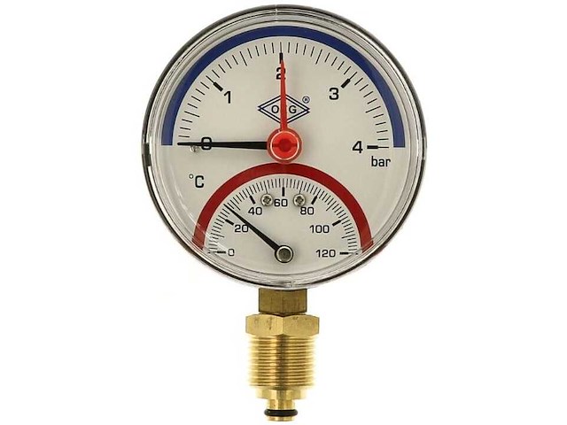 Oeg 0-2.5 - 4 bar / 0-120gr 1/2” thermo-manometer (2x) - afbeelding 1 van  2