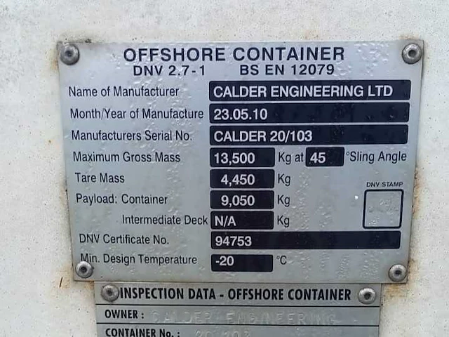 Offshore 20ft container - used - calder 20/103 - zeecontainer - afbeelding 6 van  13