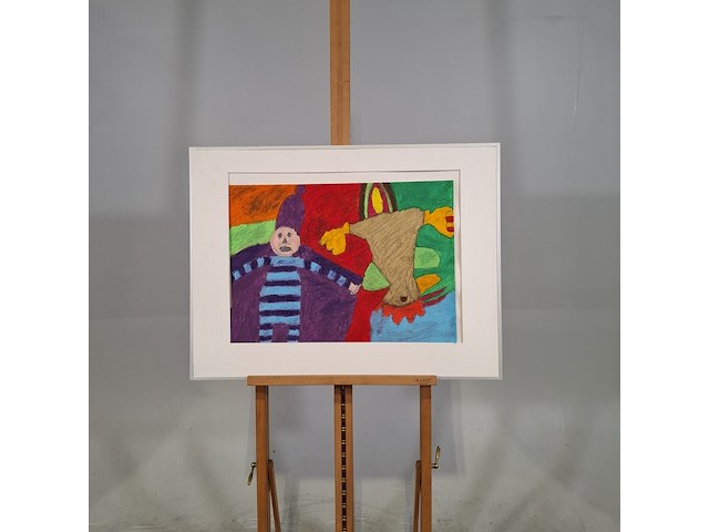 Olie pastel, gon steenstra, abrona - de haan en de pop, 1994 - afbeelding 1 van  6