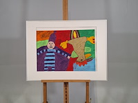 Olie pastel, gon steenstra, abrona - de haan en de pop, 1994 - afbeelding 1 van  6