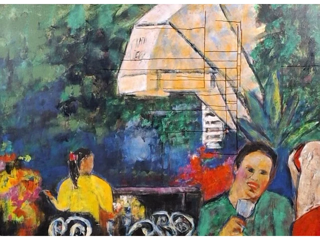 Olieverf schilderij op doek maya wildevuur (1944-2023), het terras, bouwjaar 1993 - afbeelding 1 van  18