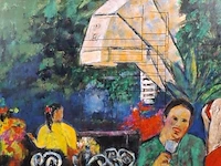 Olieverf schilderij op doek maya wildevuur (1944-2023), het terras, bouwjaar 1993