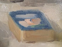 Olieverf schilderij, w.p.m.v. dinther, stilleven met appelen en koffiepot, 1975 - afbeelding 3 van  10