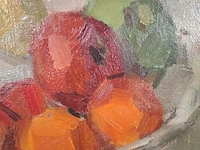 Olieverf schilderij, w.p.m.v. dinther, stilleven met appelen en koffiepot, 1975 - afbeelding 4 van  10