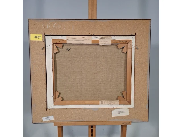 Olieverf schilderij, w.p.m.v. dinther, stilleven met appelen en koffiepot, 1975 - afbeelding 9 van  10