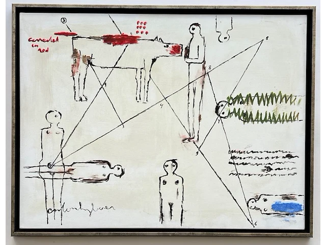 Olieverfschilderij op doek, "corrected in red", geschilderd door anton heyboer (1924 - 2005) , te dateren eind jaren '70 - afbeelding 1 van  3