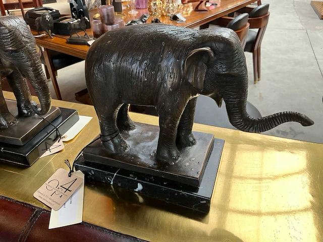 Olifant bronzen beeld / boekensteun (2x) - afbeelding 2 van  4