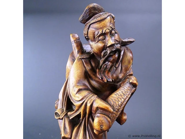 Olijfhouten beeld chinese visserman - afbeelding 2 van  5