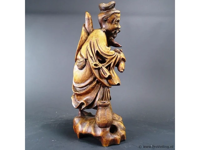 Olijfhouten beeld chinese visserman - afbeelding 3 van  5