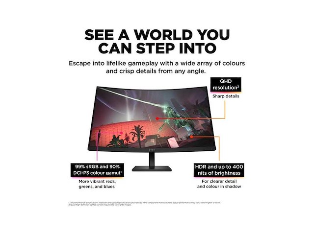 Omen by hp 31,5 inch qhd 165 hz curved gaming monitor - omen 32c - afbeelding 1 van  2