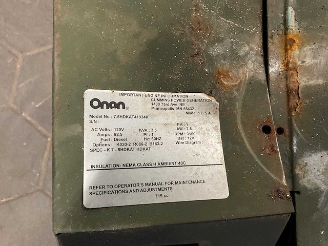 Onan 7.5hdkat41934k stroomgenerator - afbeelding 11 van  11