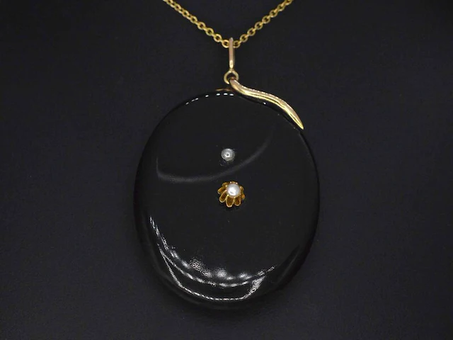 Onix medaillon met goud en parels - afbeelding 2 van  6