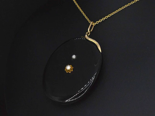 Onix medaillon met goud en parels - afbeelding 3 van  6