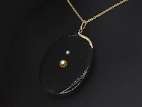 Onix medaillon met goud en parels - afbeelding 3 van  6