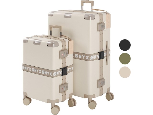 Onyx 2-delige kofferset handbagage en check-in koffer 33l/100 l tsa slot spinner wielen lichtgewicht trolley aluminium sluiting beige - afbeelding 1 van  1