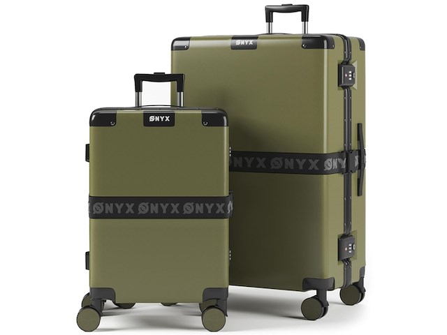Onyx 2-delige kofferset handbagage en checkin koffer 33l/100 l tsa slot spinner wielen lichtgewicht trolley aluminium sluiting groen - afbeelding 1 van  6