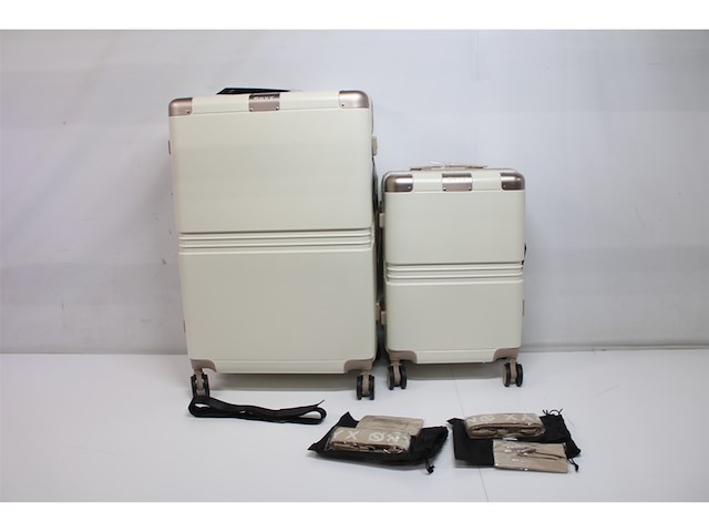 Onyx 2-delige kofferset handbagage met voorvak en checkin koffer tsaslot lichte trolley aluminium sluiting beige - afbeelding 2 van  2