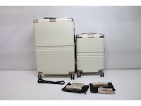 Onyx 2-delige kofferset handbagage met voorvak en checkin koffer tsaslot lichte trolley aluminium sluiting beige - afbeelding 2 van  2