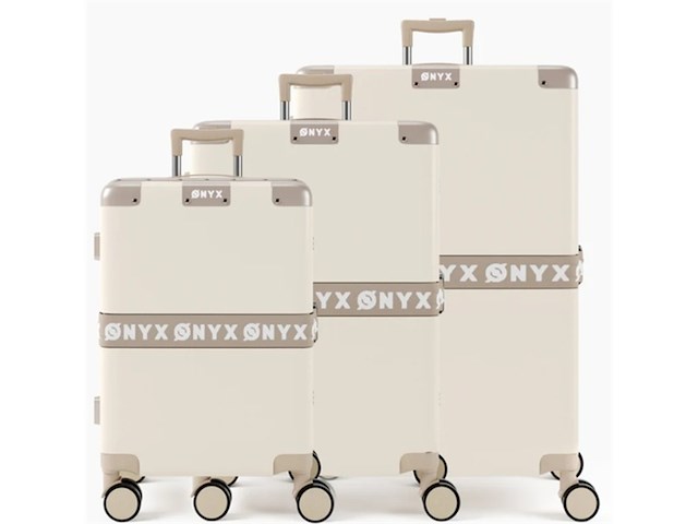 Onyx 3-delige kofferset handbagage en checkin koffer 33l/65l/100 l tsa slot spinner wielen lichtgewicht trolley aluminium sluiting beige - afbeelding 1 van  1