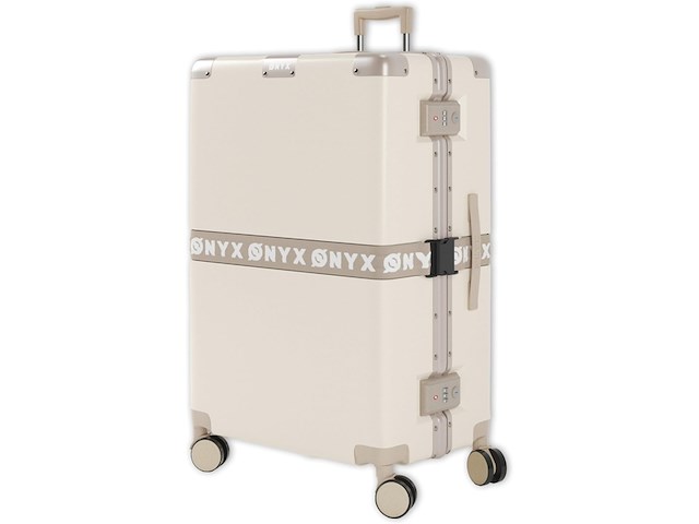 Onyx check-in koffer 100 liter tsa slot spinner wielen lichtgewicht trolley aluminium sluiting reiskoffer sand wit - afbeelding 1 van  3