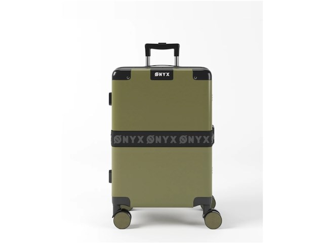 Onyx handbagage koffer 33 liter met tsa slot spinner wielen lichtgewicht trolley aluminium sluiting olive groen - afbeelding 2 van  2