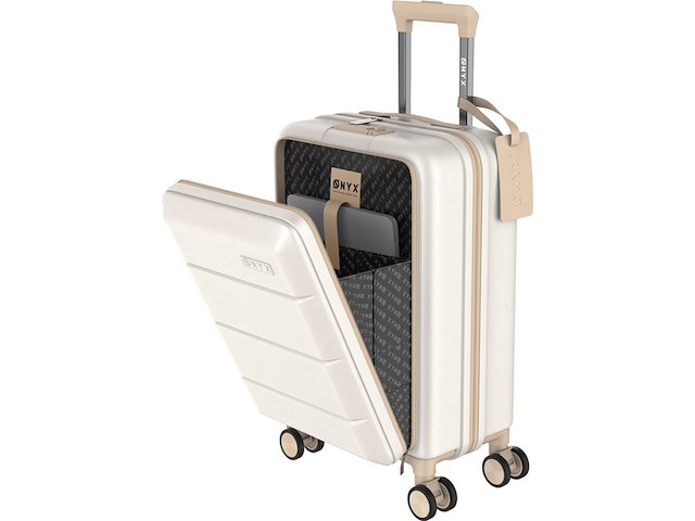 Onyx handbagage koffer 33/35 liter tsaslot spinnerwielen lichte trolley aluminium sluiting beige - afbeelding 1 van  4