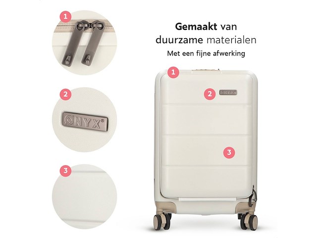 Onyx handbagage koffer 33/35 liter tsaslot spinnerwielen lichte trolley aluminium sluiting beige - afbeelding 3 van  4