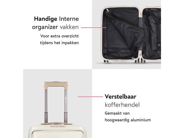 Onyx handbagage koffer 33/35 liter tsaslot spinnerwielen lichte trolley aluminium sluiting beige - afbeelding 4 van  4