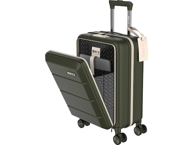 Onyx handbagage koffer 35 liter spinner wielen lichtgewicht trolley reiskoffer met dubbel tsa slot handig voorvak 55 cm olive - afbeelding 1 van  6
