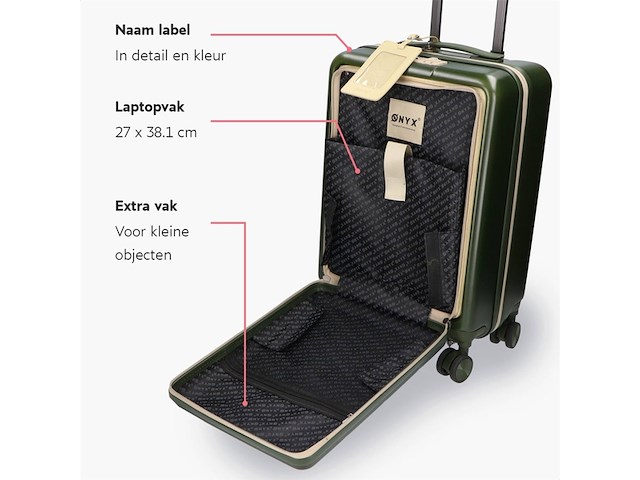 Onyx handbagage koffer 35 liter spinner wielen lichtgewicht trolley reiskoffer met dubbel tsa slot handig voorvak 55 cm olive - afbeelding 3 van  6