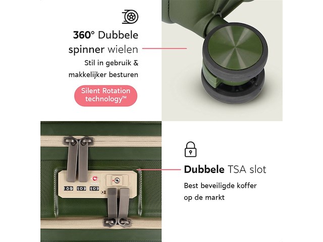 Onyx handbagage koffer 35 liter spinner wielen lichtgewicht trolley reiskoffer met dubbel tsa slot handig voorvak 55 cm olive - afbeelding 4 van  6