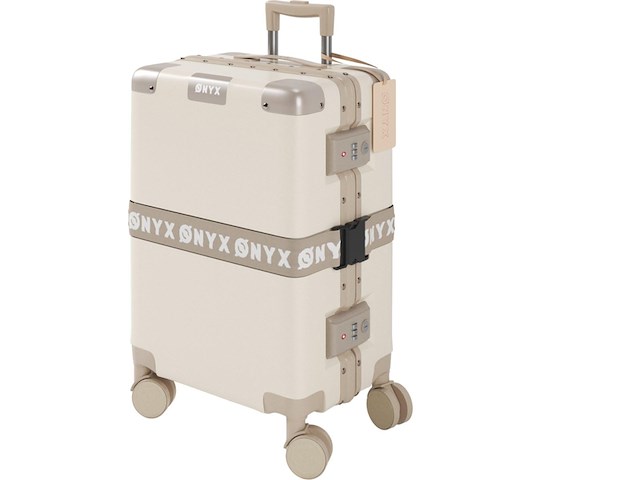 Onyx handbagagekoffer 33/35 liter tsa-slot spinner-wielen lichte trolley aluminium sluiting beige 33l - afbeelding 1 van  1