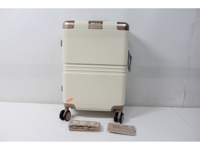 Onyx handbagagekoffer 33/35 liter tsaslot spinnerwielen lichte trolley aluminium sluiting beige - afbeelding 2 van  3