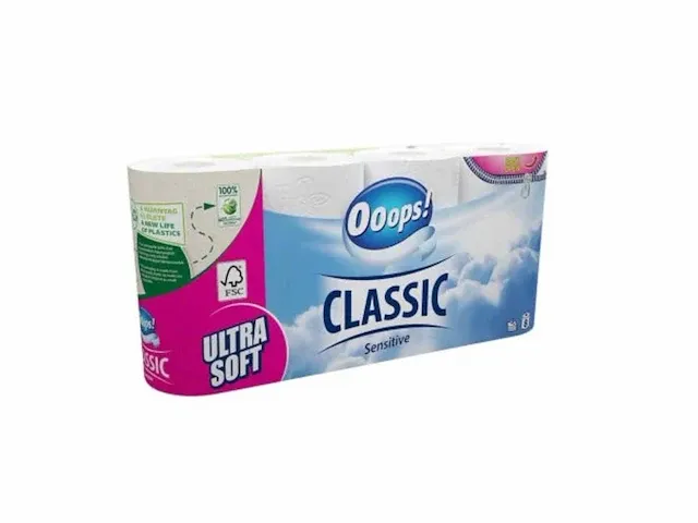 Oops! - classic sensitive 3-laags toiletpapier 8 rollen (24x) - afbeelding 1 van  1