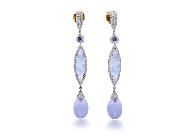 Oorbellen met natuurlijke pastel gekleurde edelstenen en natuurlijke diamanten - afbeelding 1 van  5