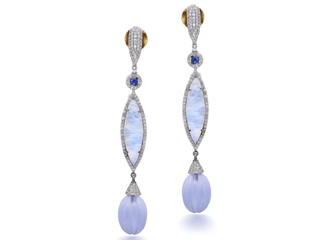 Oorbellen met natuurlijke pastel gekleurde edelstenen en natuurlijke diamanten - afbeelding 2 van  5