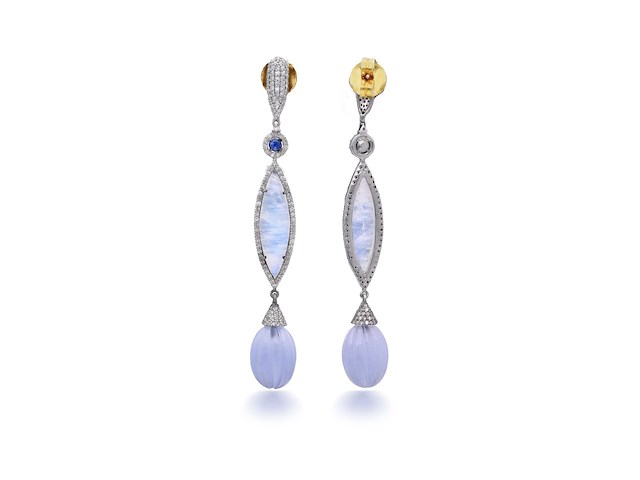 Oorbellen met natuurlijke pastel gekleurde edelstenen en natuurlijke diamanten - afbeelding 3 van  5