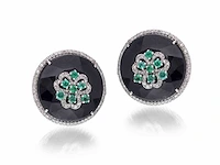 Oorbellen smaragd onix diamant - afbeelding 1 van  5