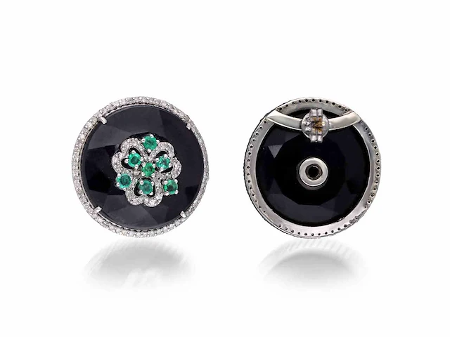 Oorbellen smaragd onix diamant - afbeelding 4 van  5