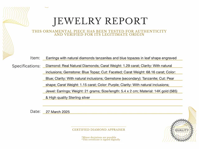 Oorhangers diamant tanzaniet topaas - afbeelding 3 van  4