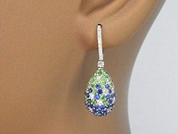 Oorhangers van 18 carats goud met diamanten en blauwe saffieren - afbeelding 2 van  9