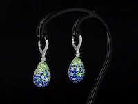 Oorhangers van 18 carats goud met diamanten van hoge kwaliteit en blauwe saffieren - afbeelding 4 van  10